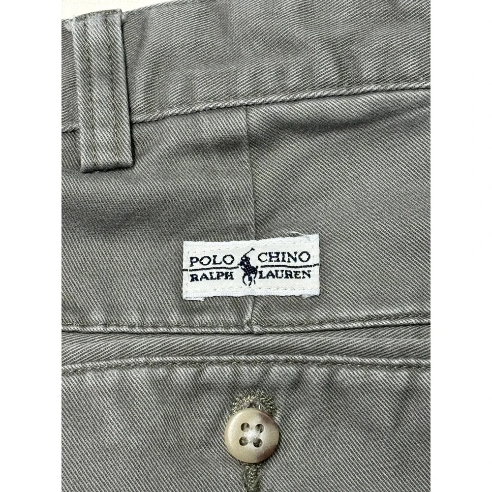VTG Y2K Polo Ralph Lauren Andrew Pant Mens 38x32 Grey Olive Pleated Chino Cotton